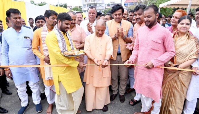 CM Yogi inaugurating newly constructed bridge in Gorakhpur.
